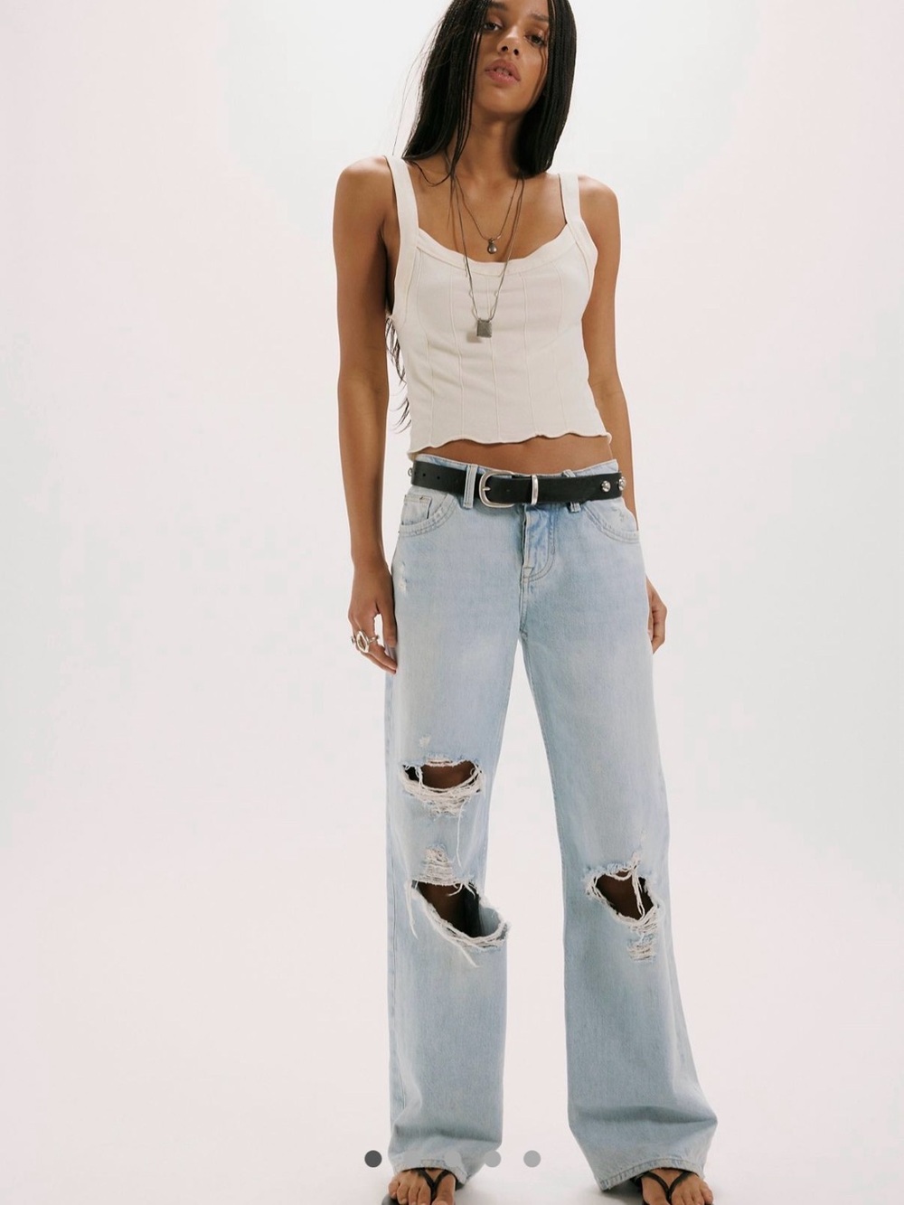 We The Free Light Blue Distressed Wide Leg Jeans